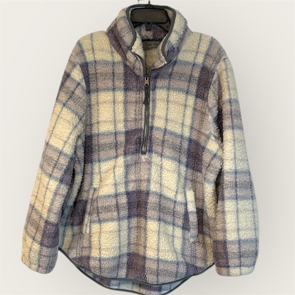 K Jordan Tops - K Jordan Plaid Fleece Hoodie - Cream and Purple